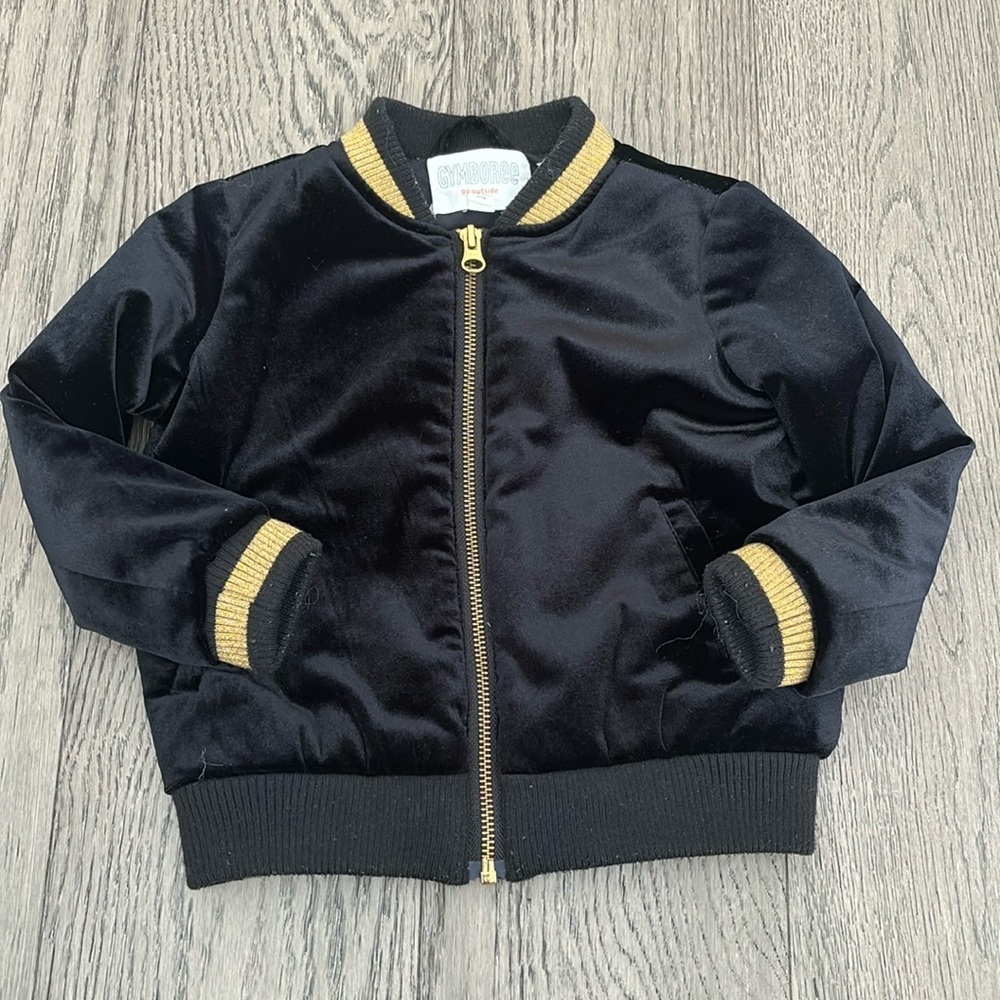 Gymboreee Children's Black Velvet Bomber Jacket with Gold Accents size 3t